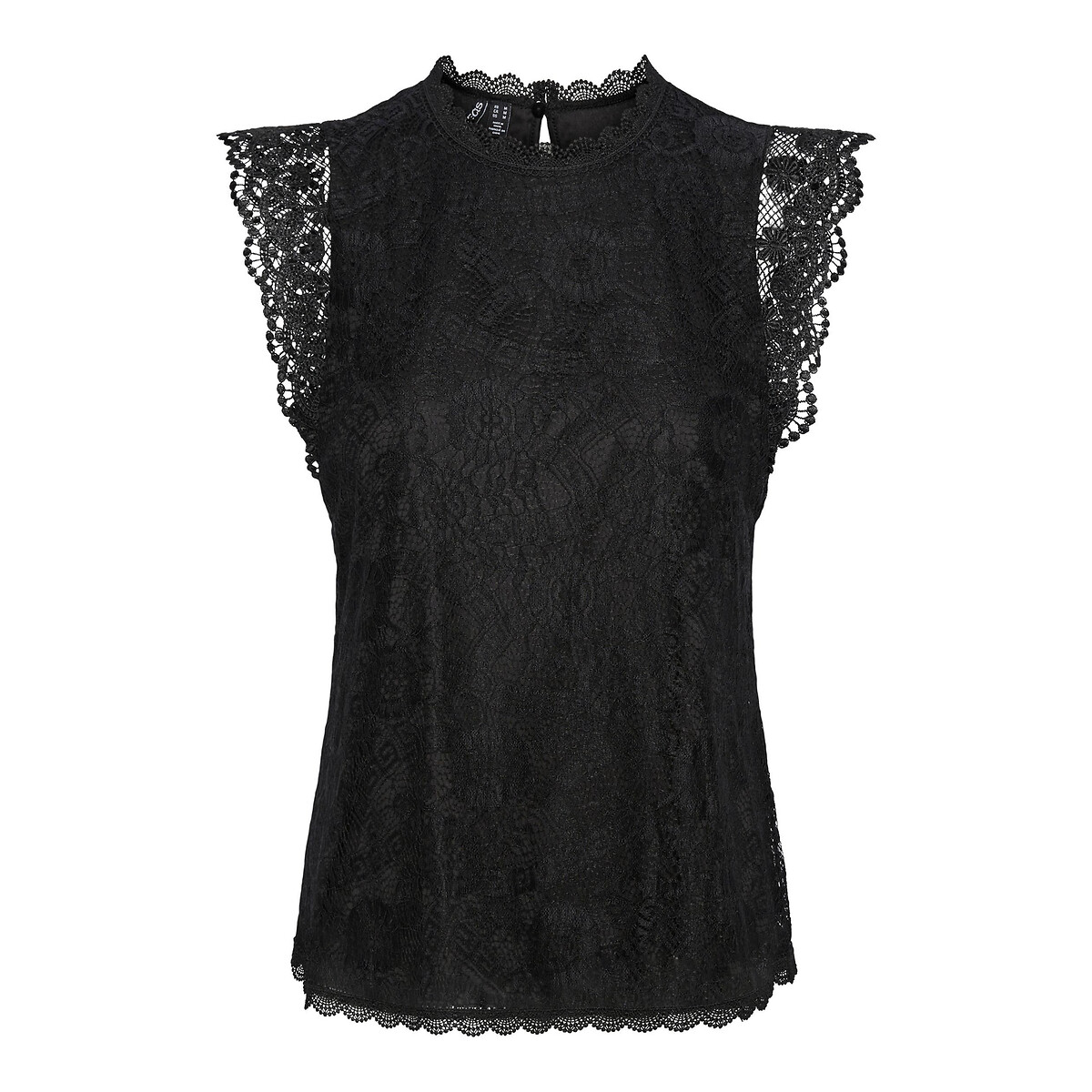 Blousa senza maniche, in pizzo nero , PIECES