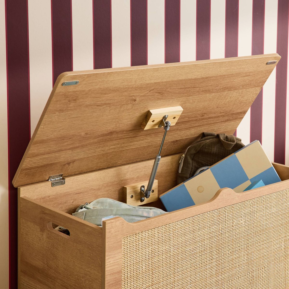 Coffre à jouets enfant décor bois et cannage BOHÈME naturel, SWEEEK