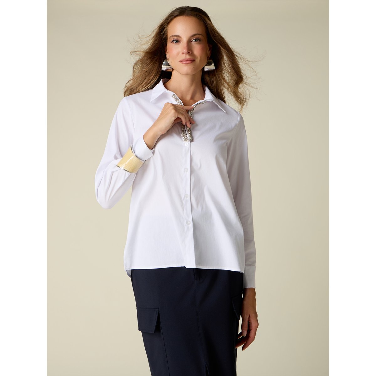 Chemise avec applications bijoux blanc, OLTRE
