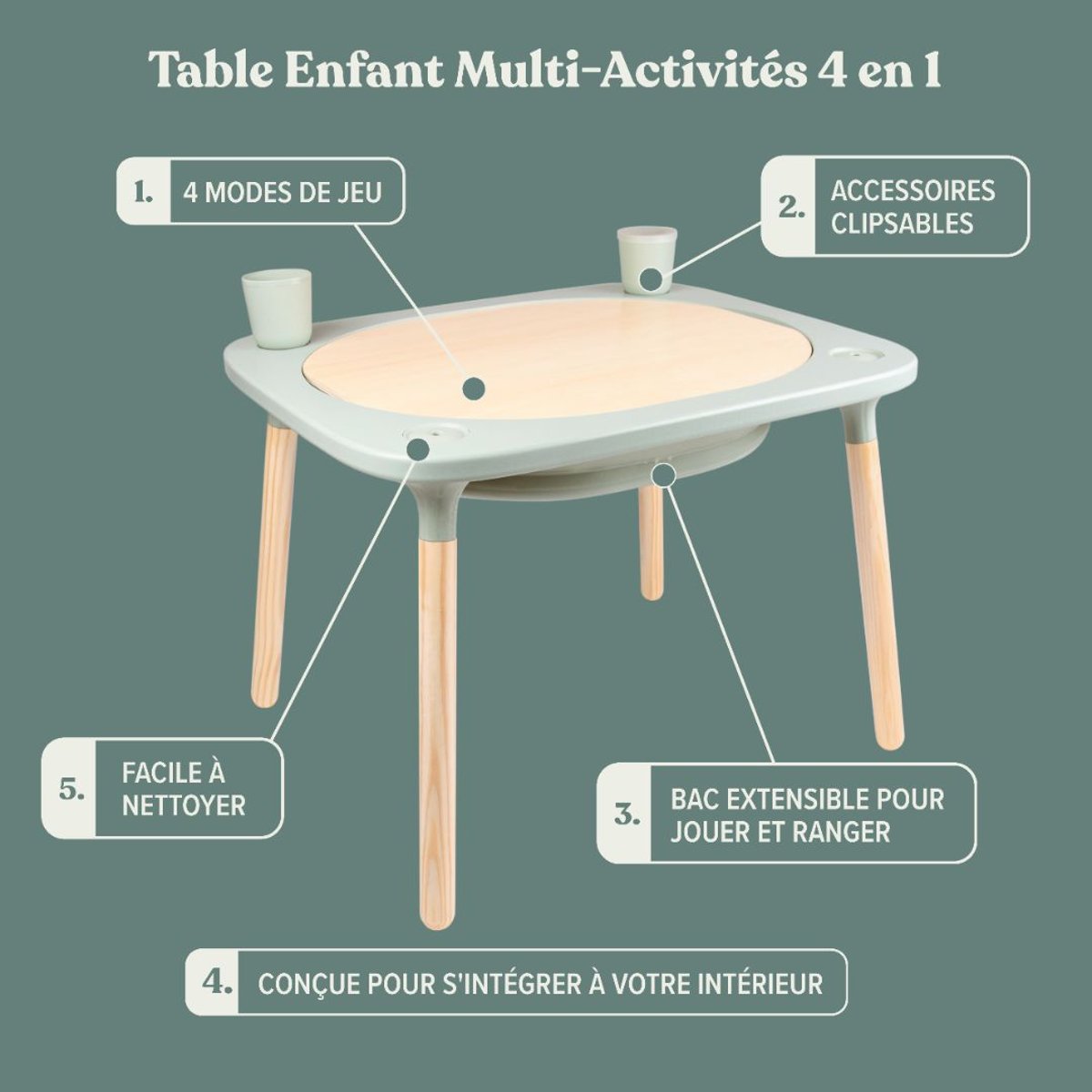 Table de jeux 4 en 1 vert sauge, ACTIVE TOTS