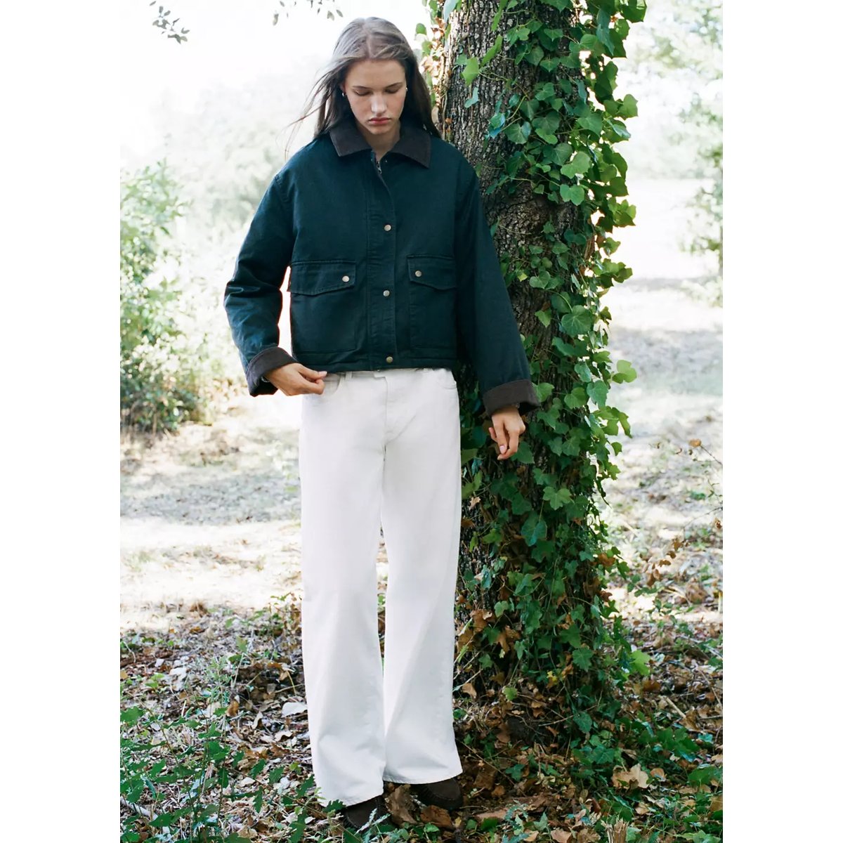 Jean wide leg à fermeture croisée blanc cassé, MANGO TEEN
