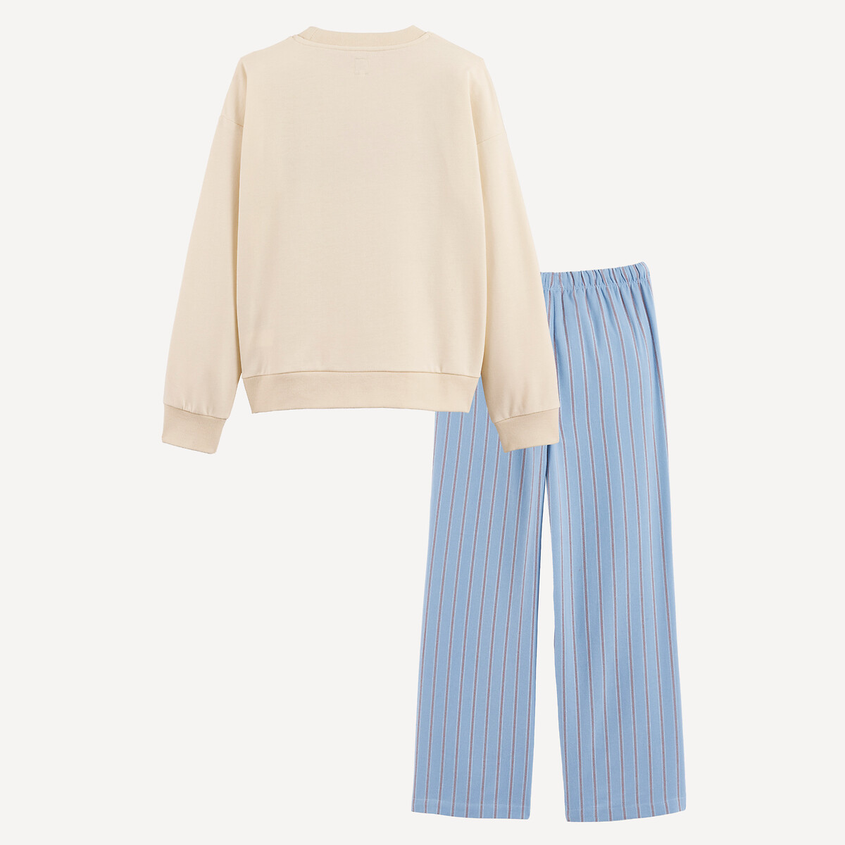 Pijama com mensagem e riscas, com sweat em moletão e calças de flanela cru/azul, LA REDOUTE COLLECTIONS