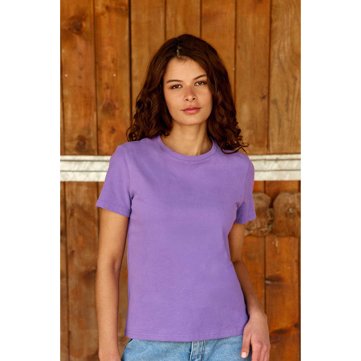 T-shirt manches courtes col rond uni TAMALA 46-violet, LA PETITE ETOILE