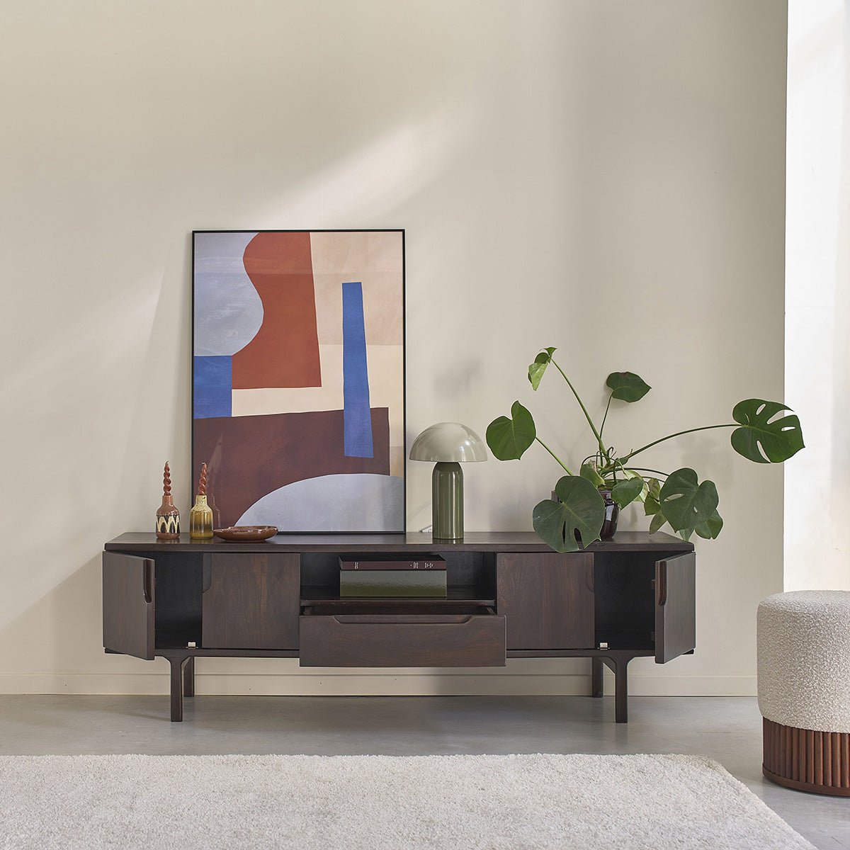 Meuble TV en manguier massif 4 portes, 1 tiroir 180 cm LAZARE couleur unique, BERAH GETAH