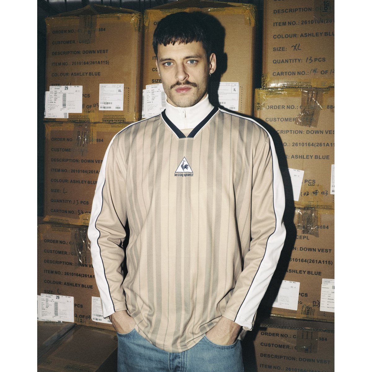 Maillot relax en double face avec bandes ton sur ton JERSEY safari/marshmallow, LE COQ SPORTIF
