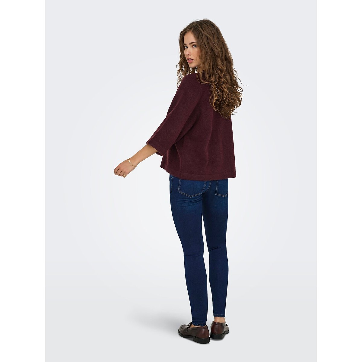 Pull manches 3/4 col rond bordeaux, ONLY