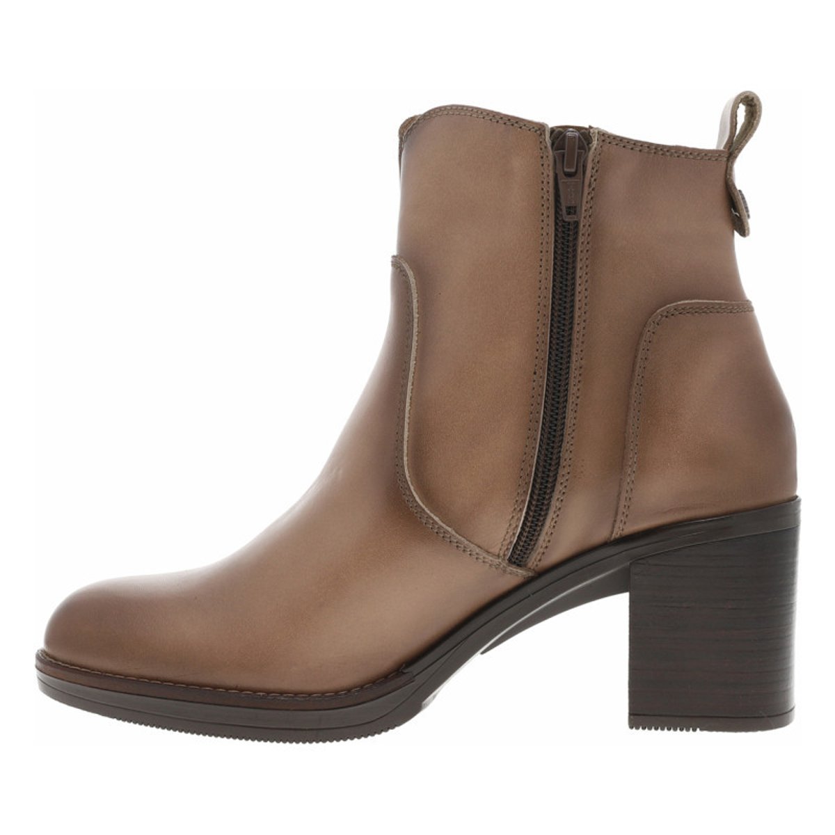 Boots en cuir noires à talon décroché moyen avec une trépointe cousue taupe, PORRONET