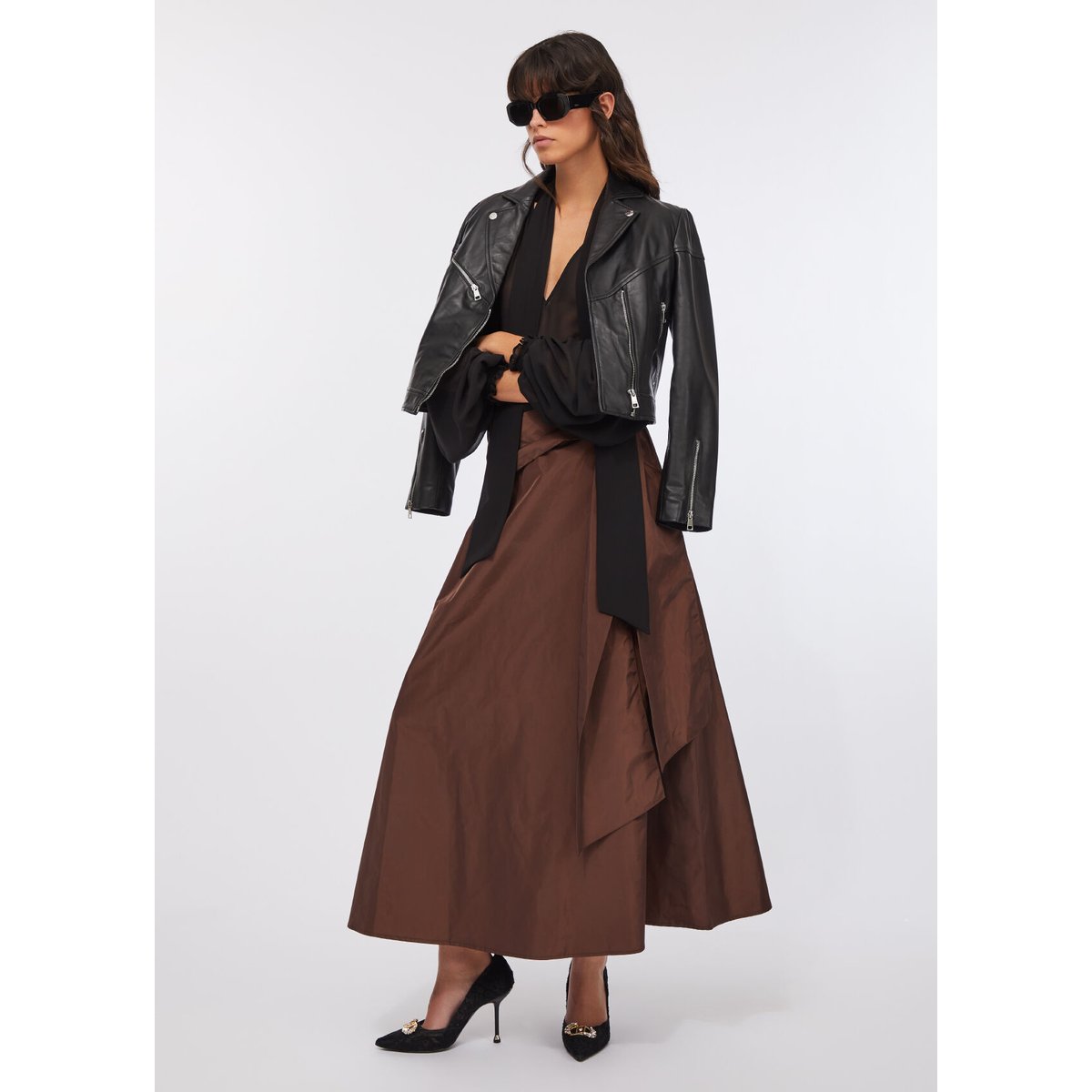 Jupe longue en taffetas marron foncé, LIU JO