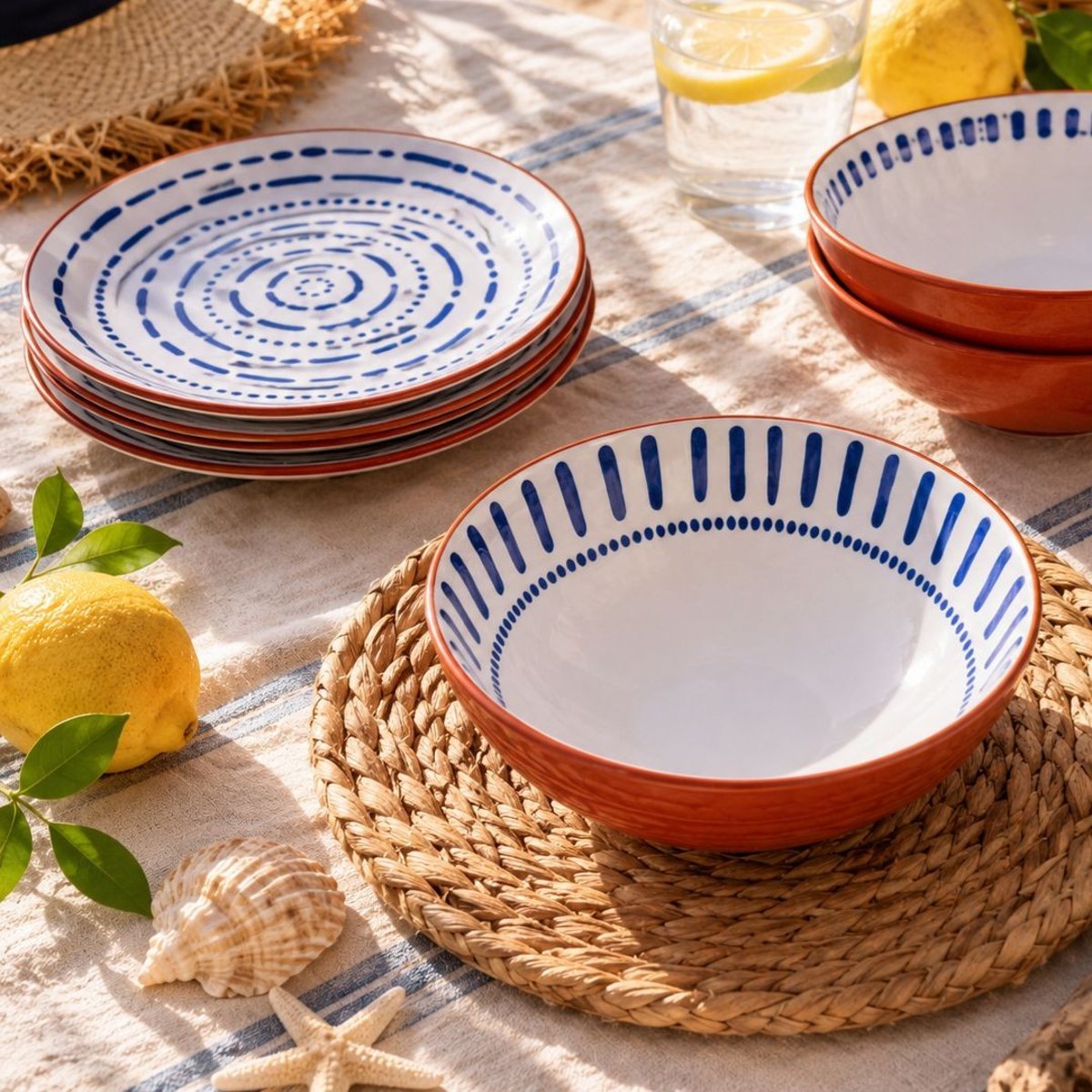 Lot de 6 assiettes creuses, SANTORIN bleu, ARTIME