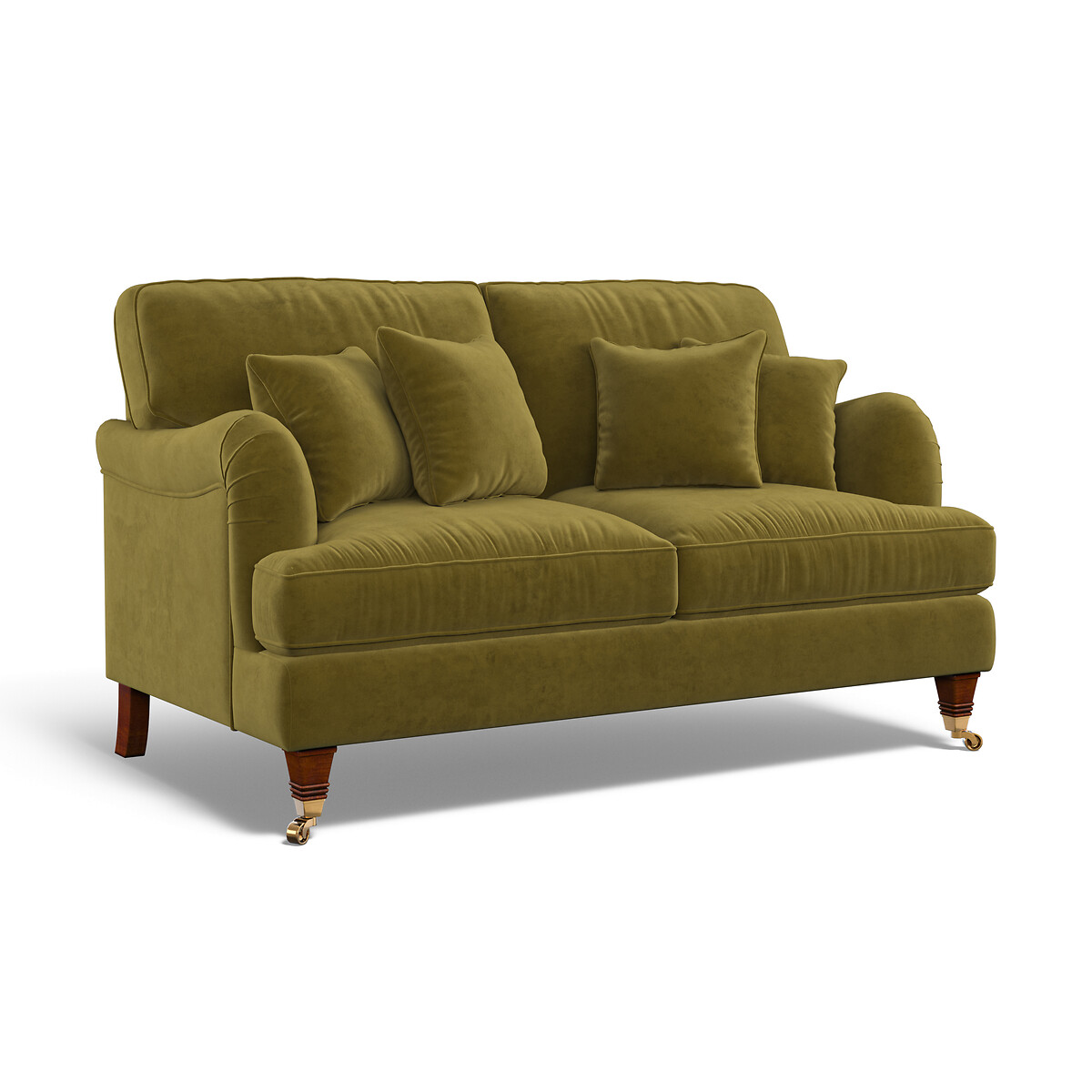 Emeline Velvet 2 Seater Sofa with Castor Legs olive, ÉDITÉ