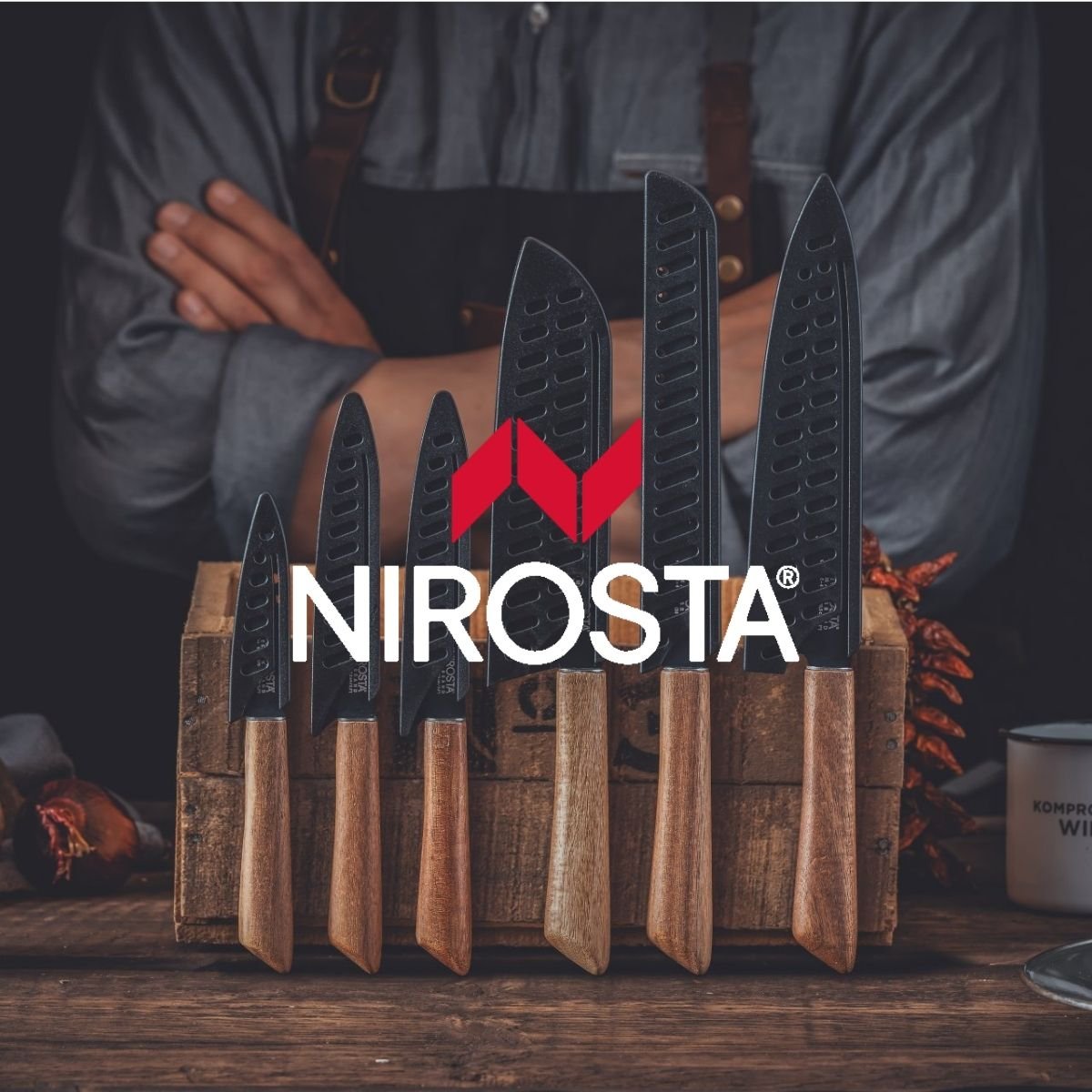 Couteau de cuisine lame crantée 24 cm FLOW bois,noir, NIROSTA