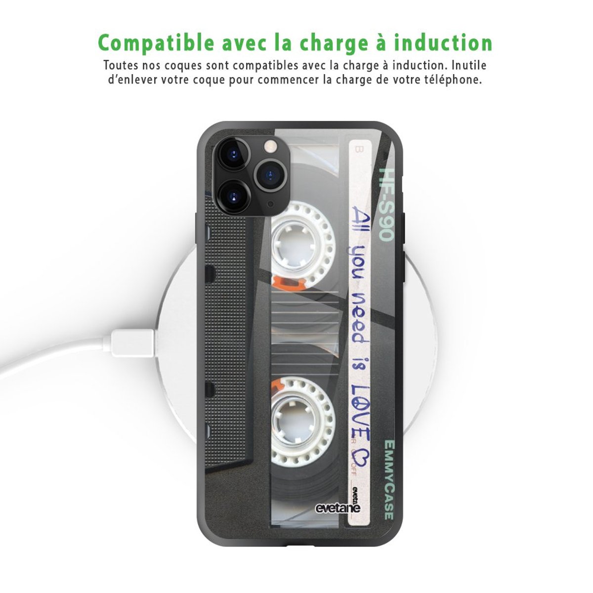 Coque en verre trempé iPhone 11 Pro Max cassette, EVETANE