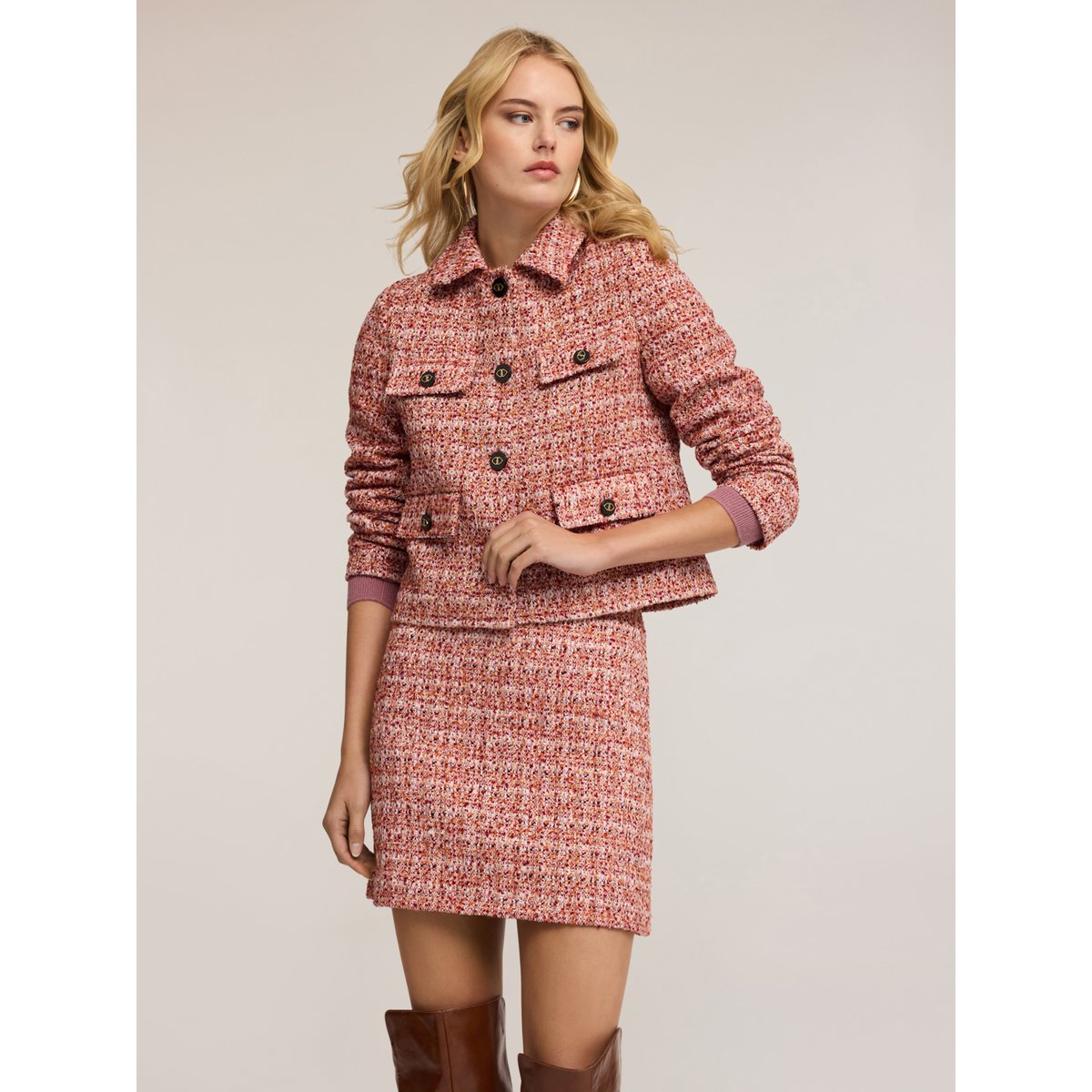 Veste courte en tweed rouge, MOTIVI