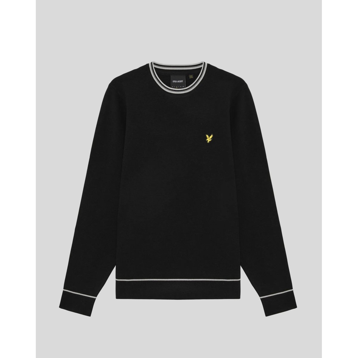 Pull à liserés contrastés en maille col rond noir jais, LYLE & SCOTT