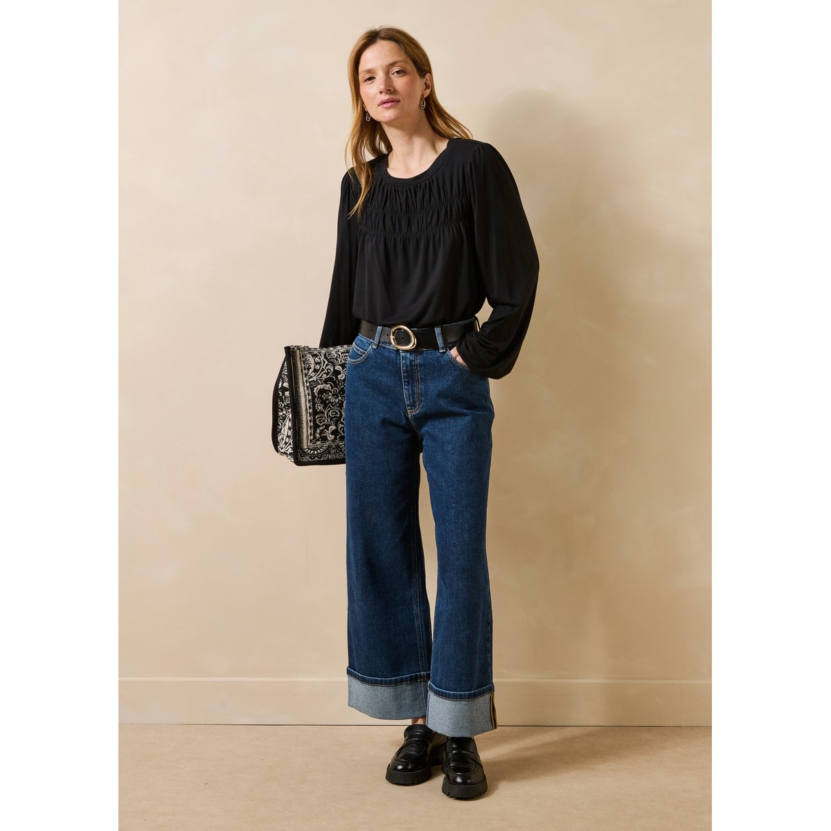 T-shirt fluide en modal manches longues noir, LA FEE MARABOUTEE