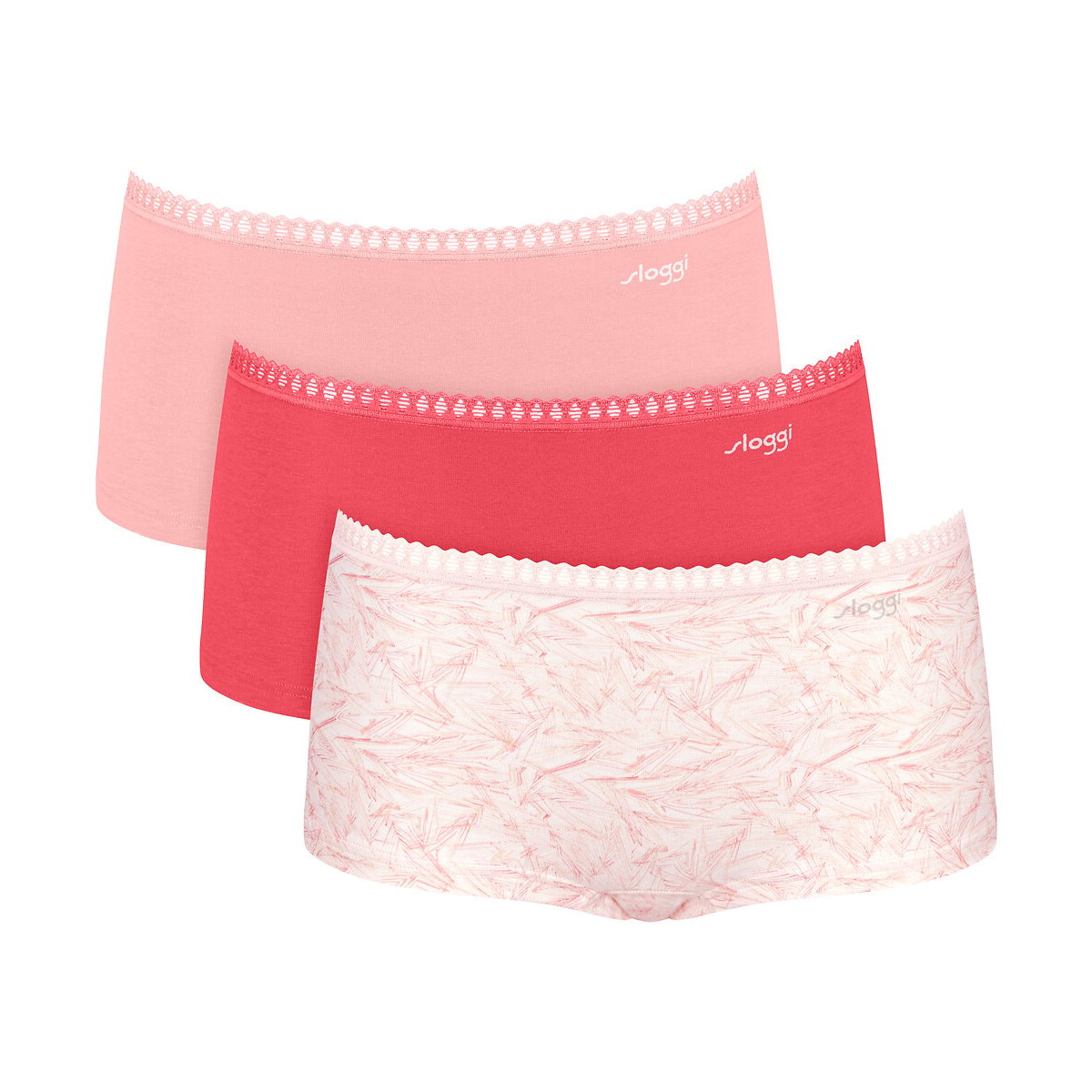 Lot de 3 boxers en coton Go Crush rose + rose clair + imprimé rose, SLOGGI