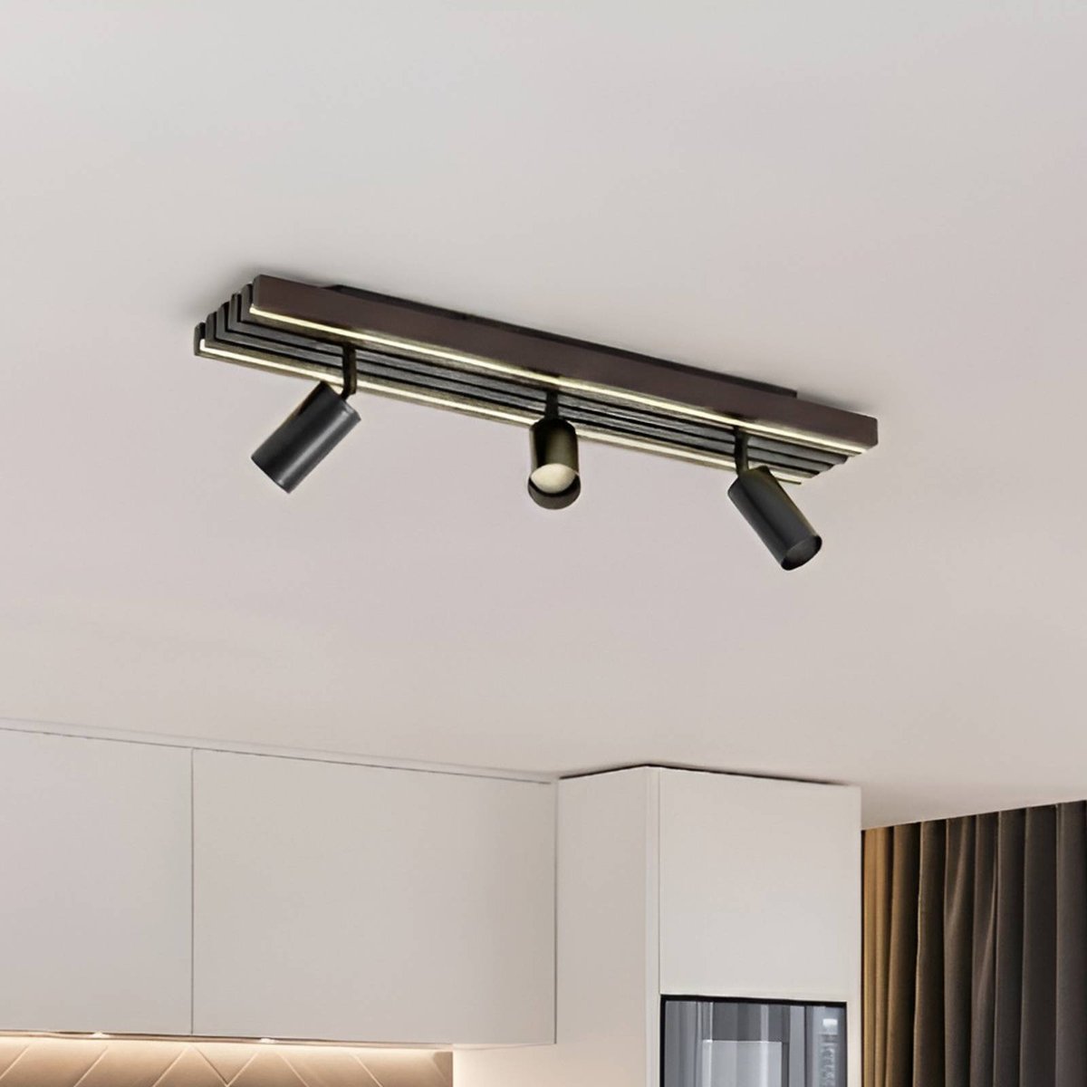 Plafonnier en bois moderneLED, Tiron bois foncé, noir, LUCANDE