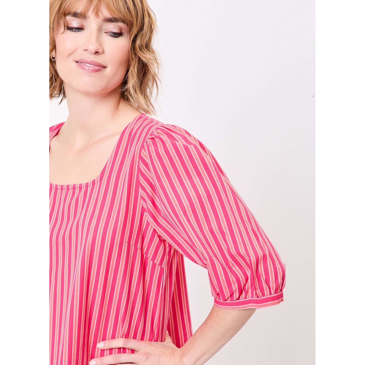 Robe rayures coton bio manches 3/4 ALICK rose stripe, LA FIANCÉE