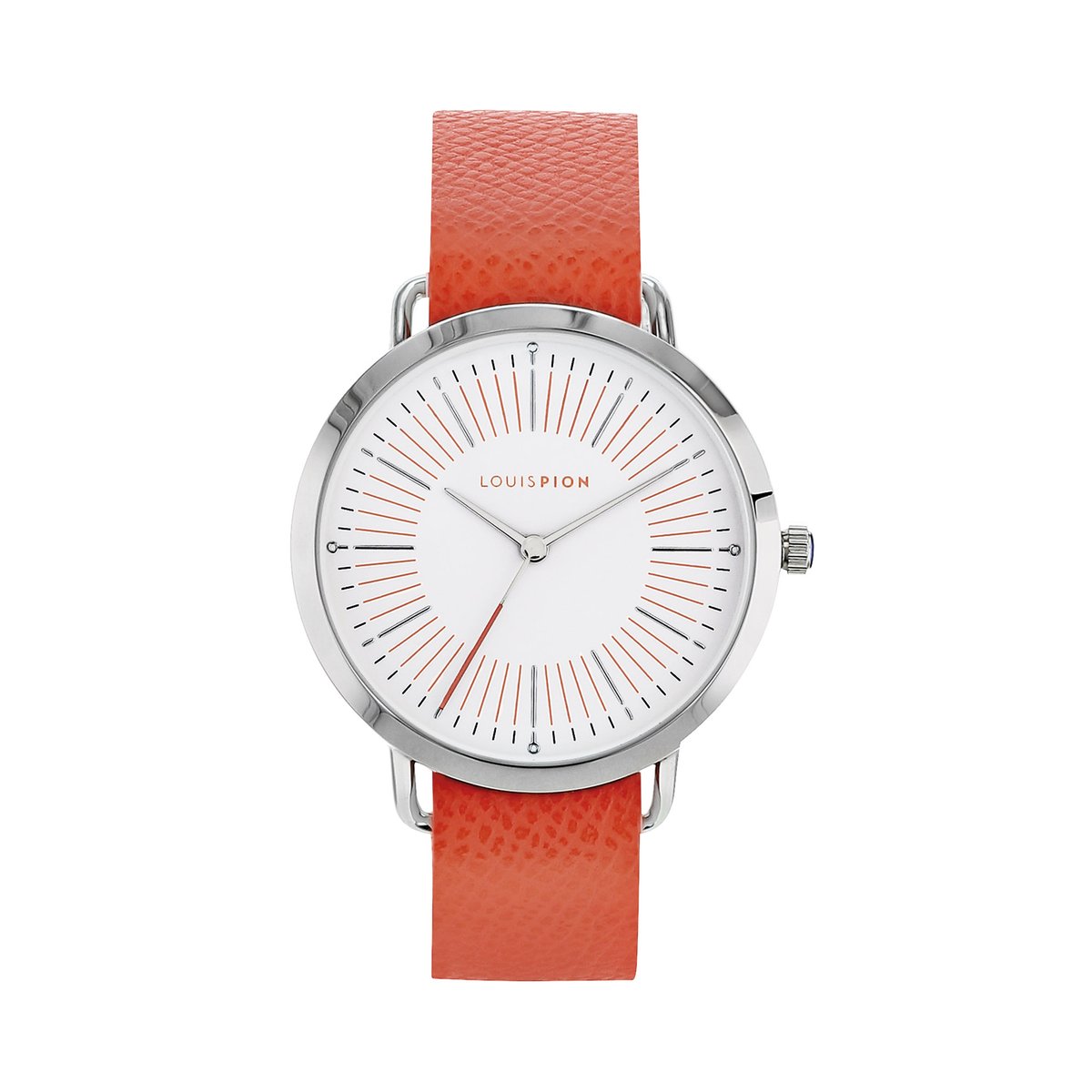 Montre Analogique BRUNE argenté blanc orange, LOUIS PION