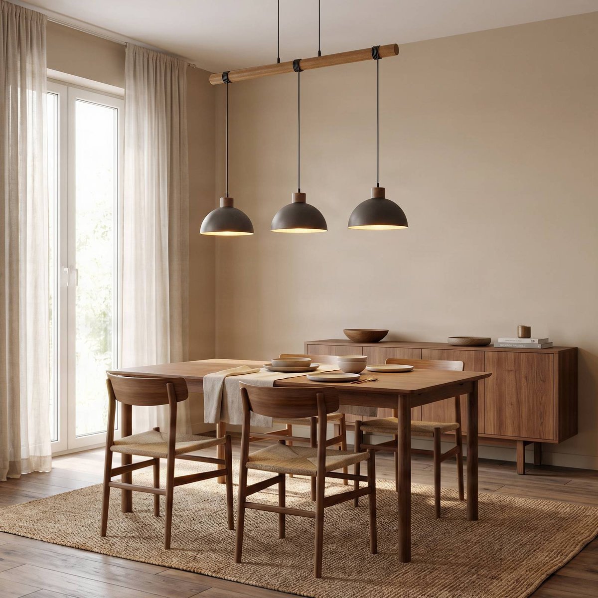 Suspension en métal industrielle, Holgar gris, bois clair, LINDBY