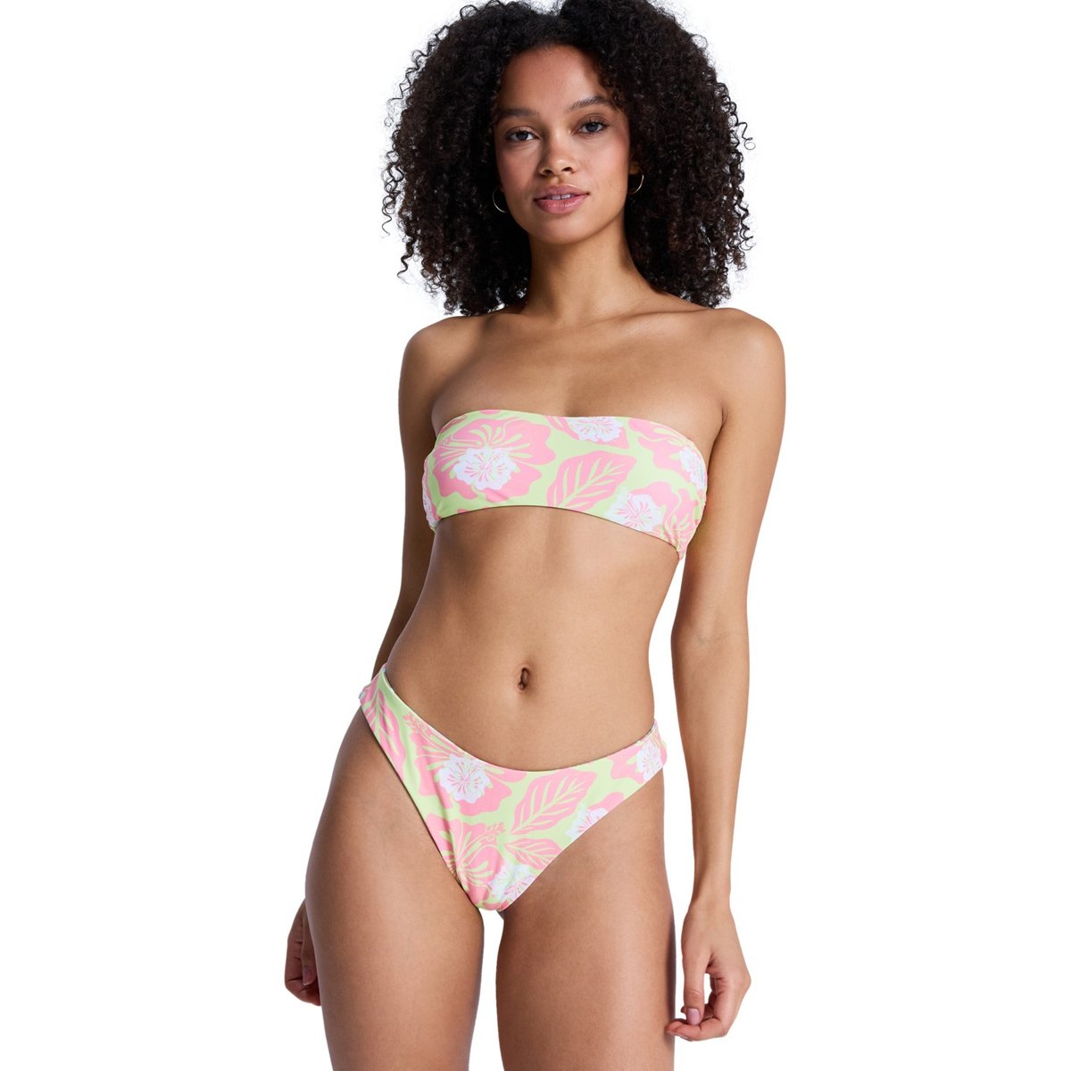 Haut de maillot de bain bikini bandeau HIBISCUS HYPE RV BANDEAU. vert daiquiri green hibscus hype, ROXY