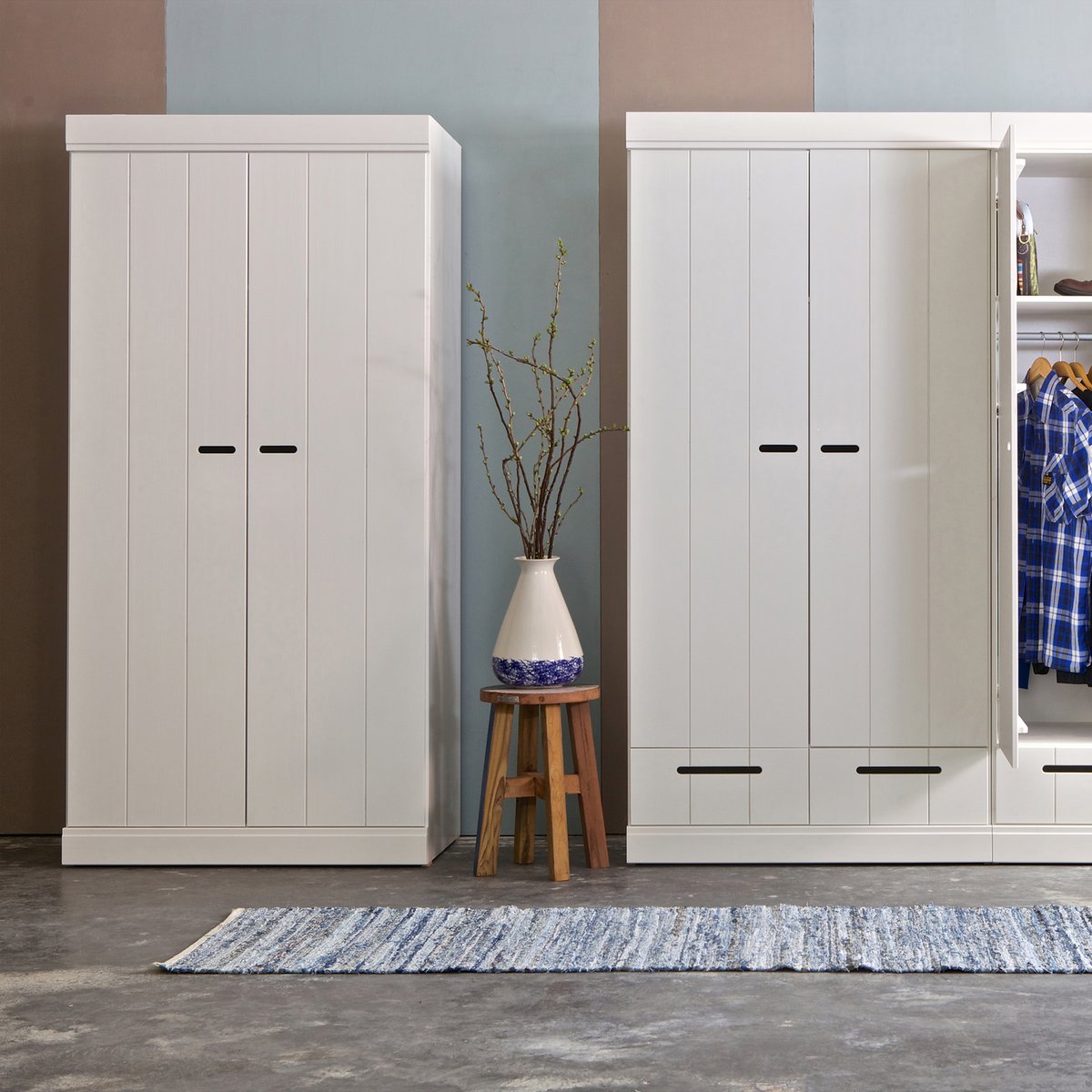 Armoire 2 portes en pin CONNECT blanc, WOOOD