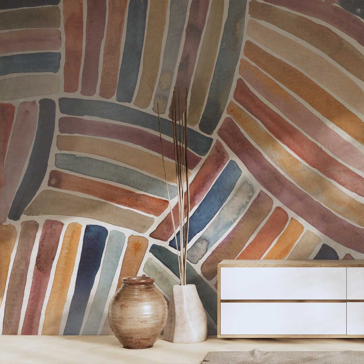 Papier peint sillons colorés intissé, HEXOA