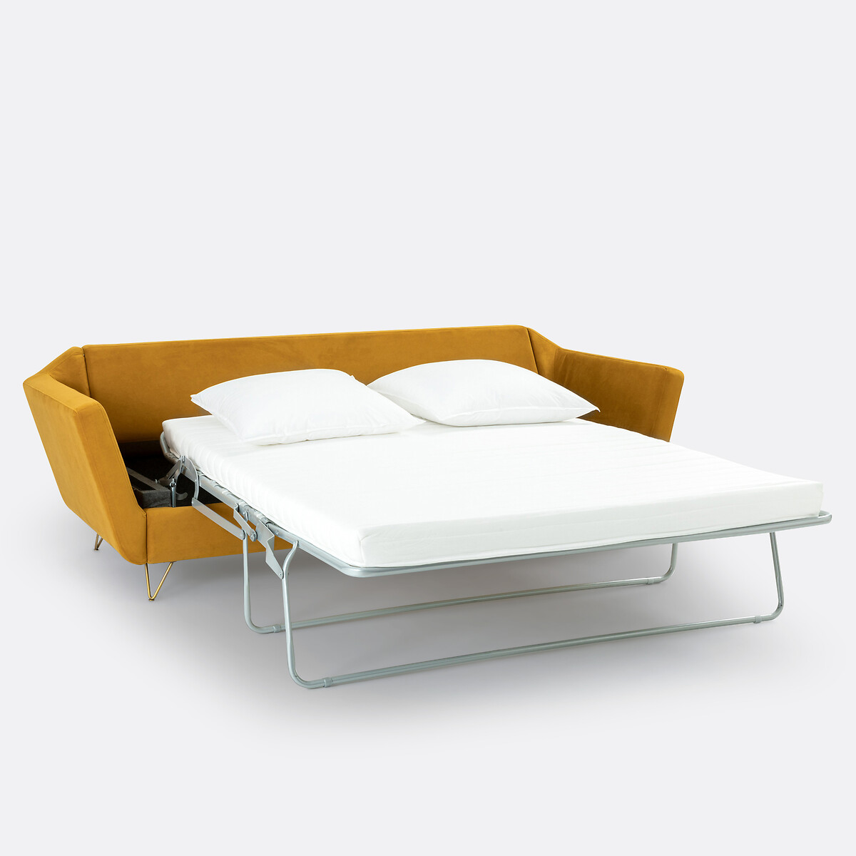 Sofá-cama de 4 a 5 lugares, em veludo, Topim ocre, LA REDOUTE INTERIEURS