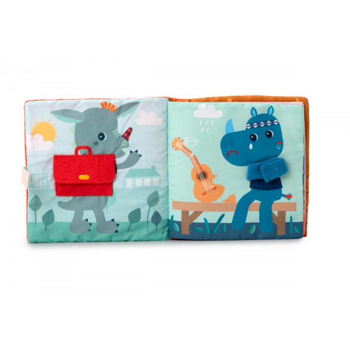 Livre d'activités tissu Stella et son doudou vert d'eau, bleu, blanc, LILLIPUTIENS