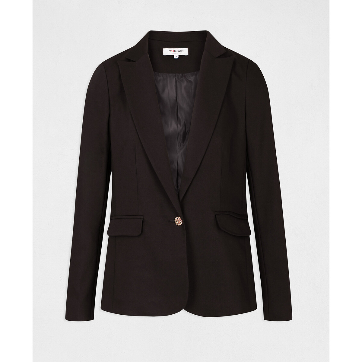 Veste tailleur droite boutonnée noir, MORGAN