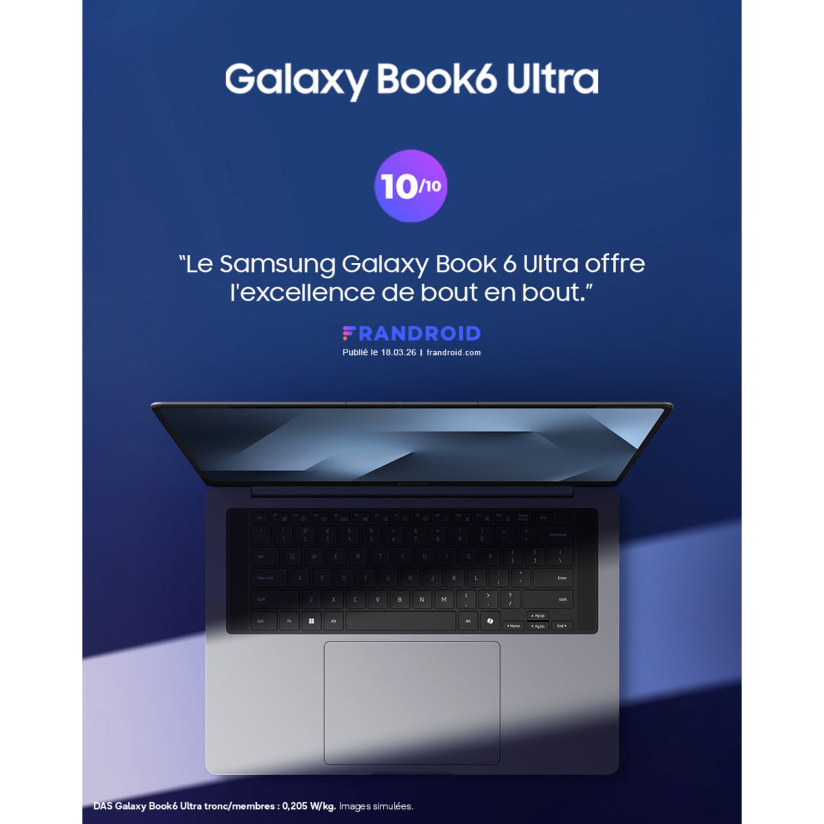 Ordinateur portable GB6 Ultra 16" Tactile AMOLED Intel Core Ultra X7 358H 32 Go RAM LPDDR5x SSD 1 To Copilot+PC couleur unique, SAMSUNG