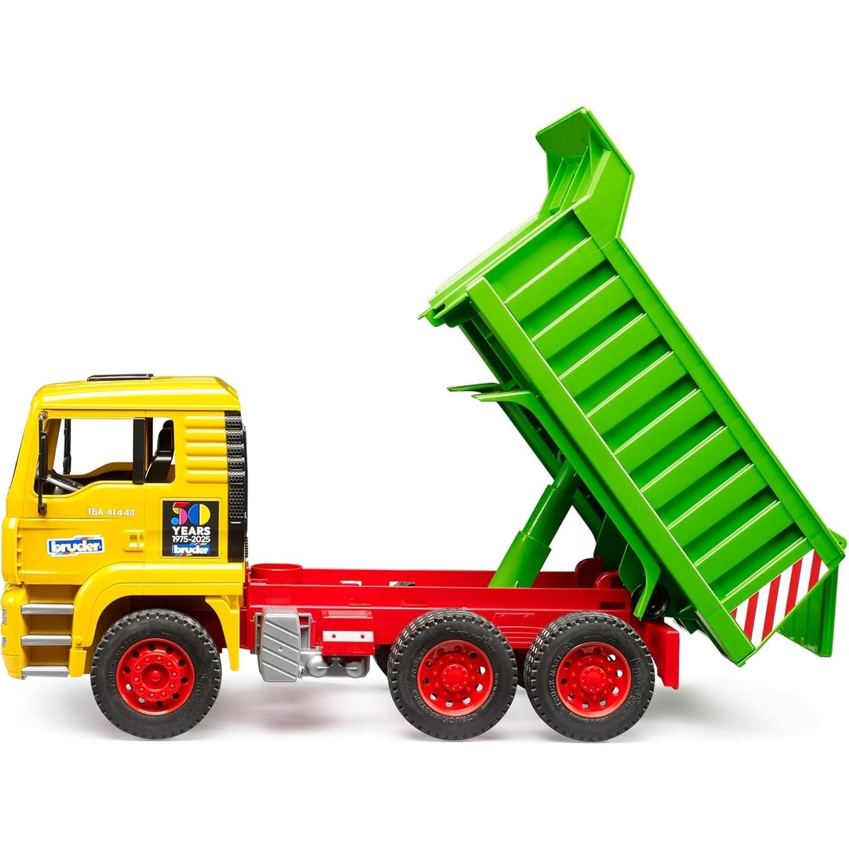 Édition spéciale 50 ans MAN TGA camion à benne basculante multicolore, BRUDER