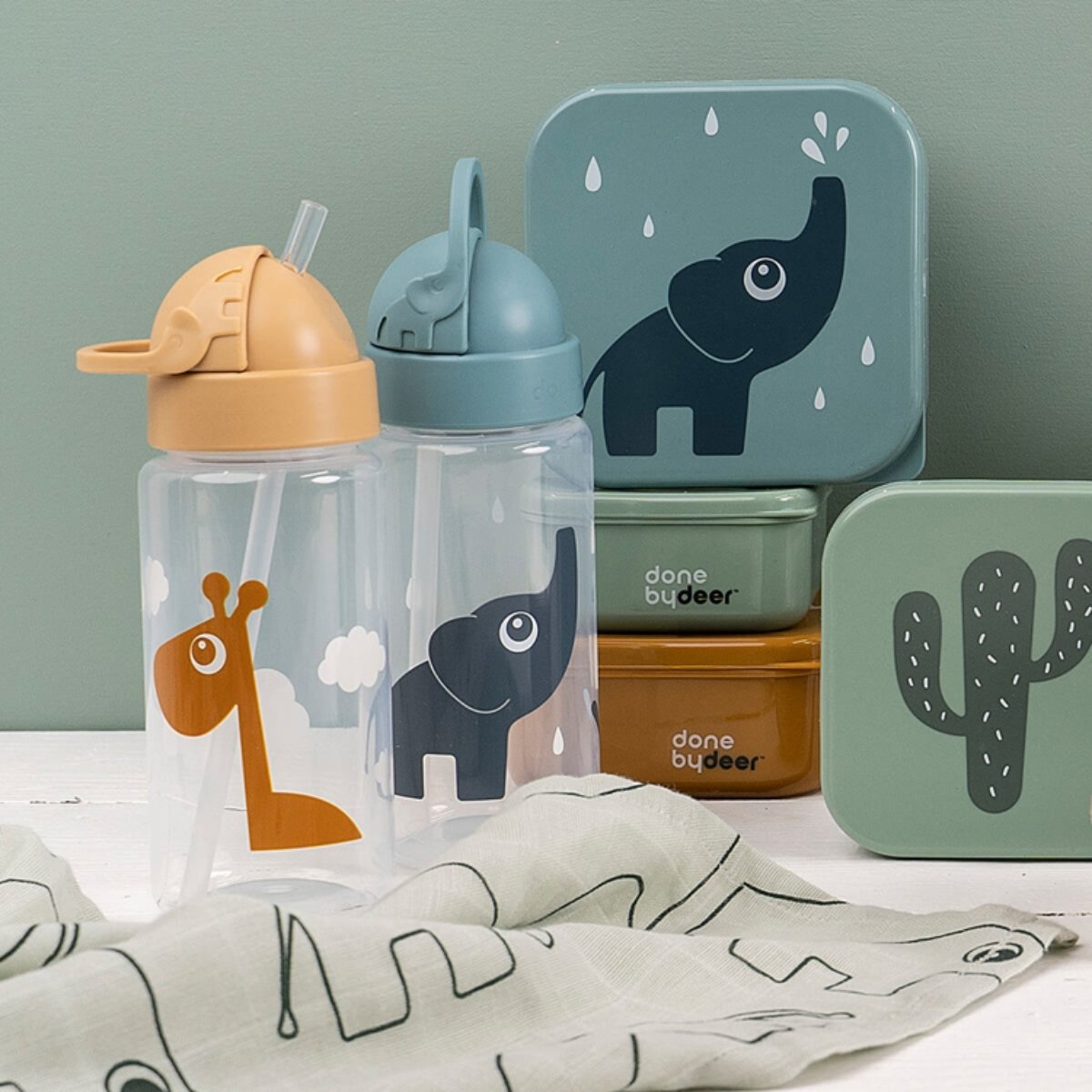 Gourde enfant 350ml avec paille Ozzo moutarde, DONE BY DEER
