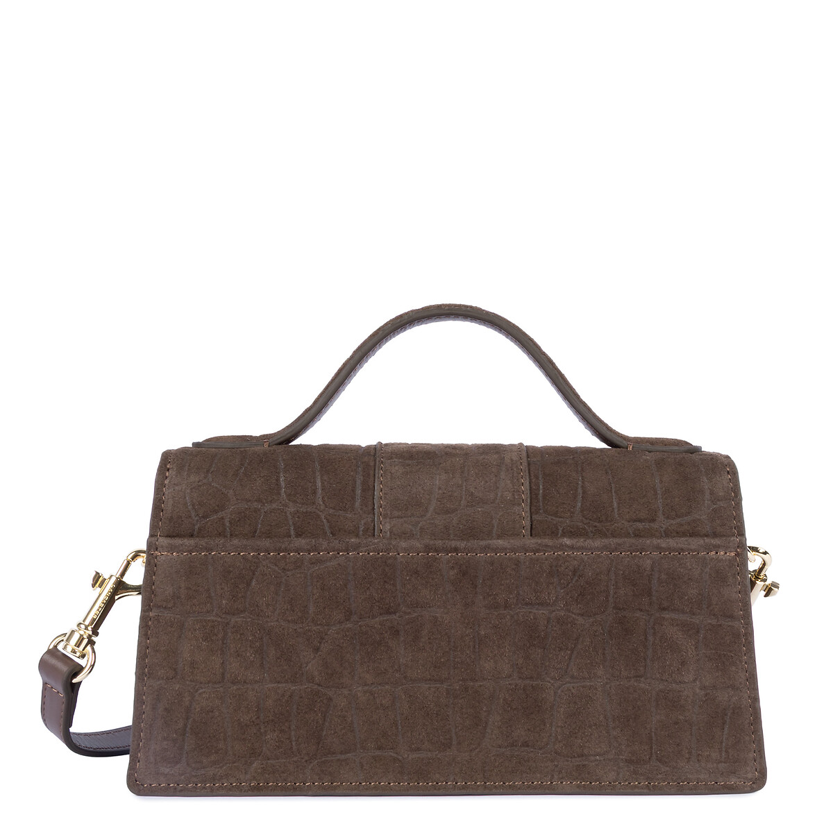Sac à main en cuir de vachette suède, motif croco  marron, LANCASTER