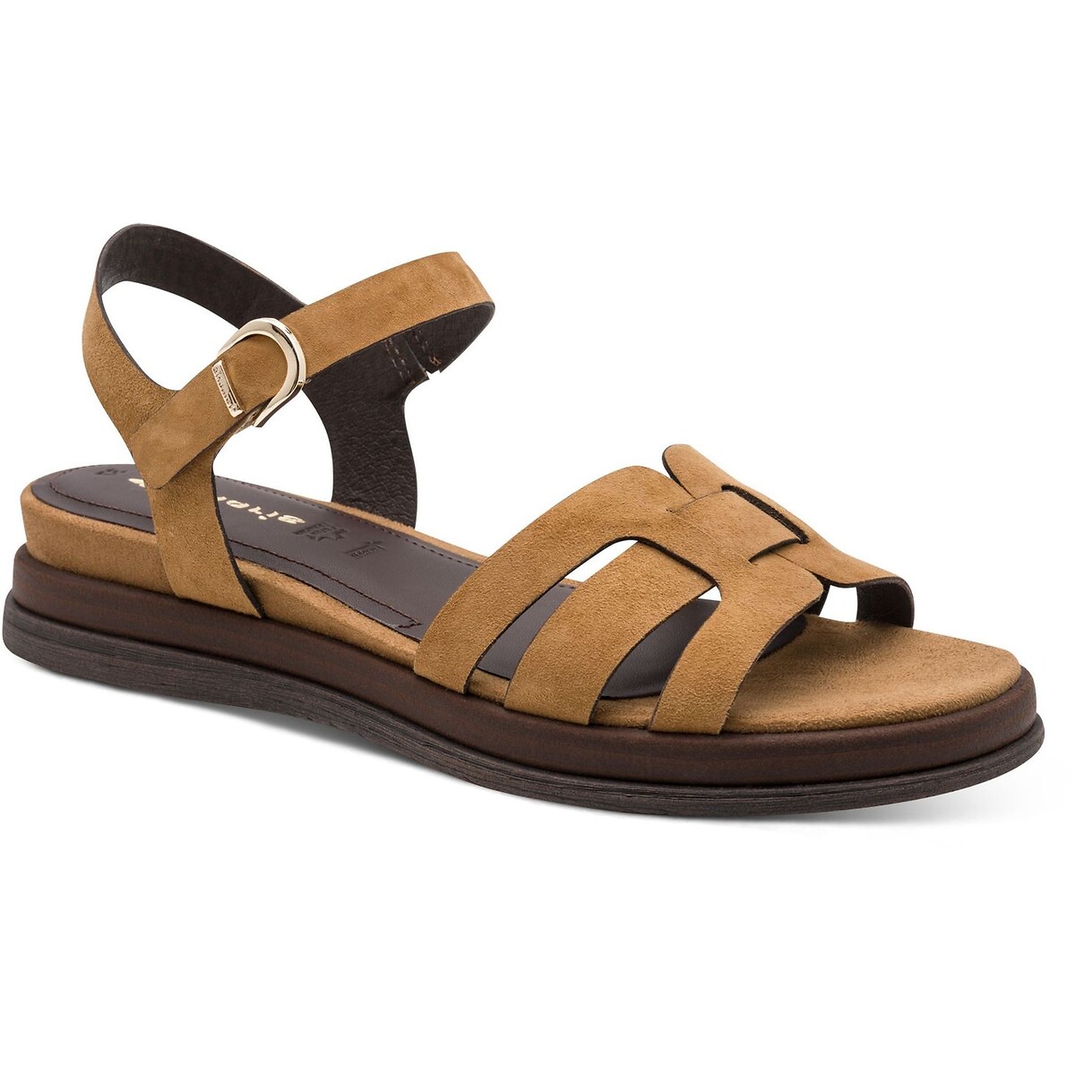 Leather Flat Sandals cognac, TAMARIS