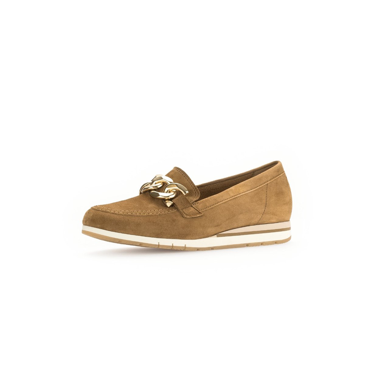 Ballerines en cuir velours à talon compensé cognac velours, GABOR