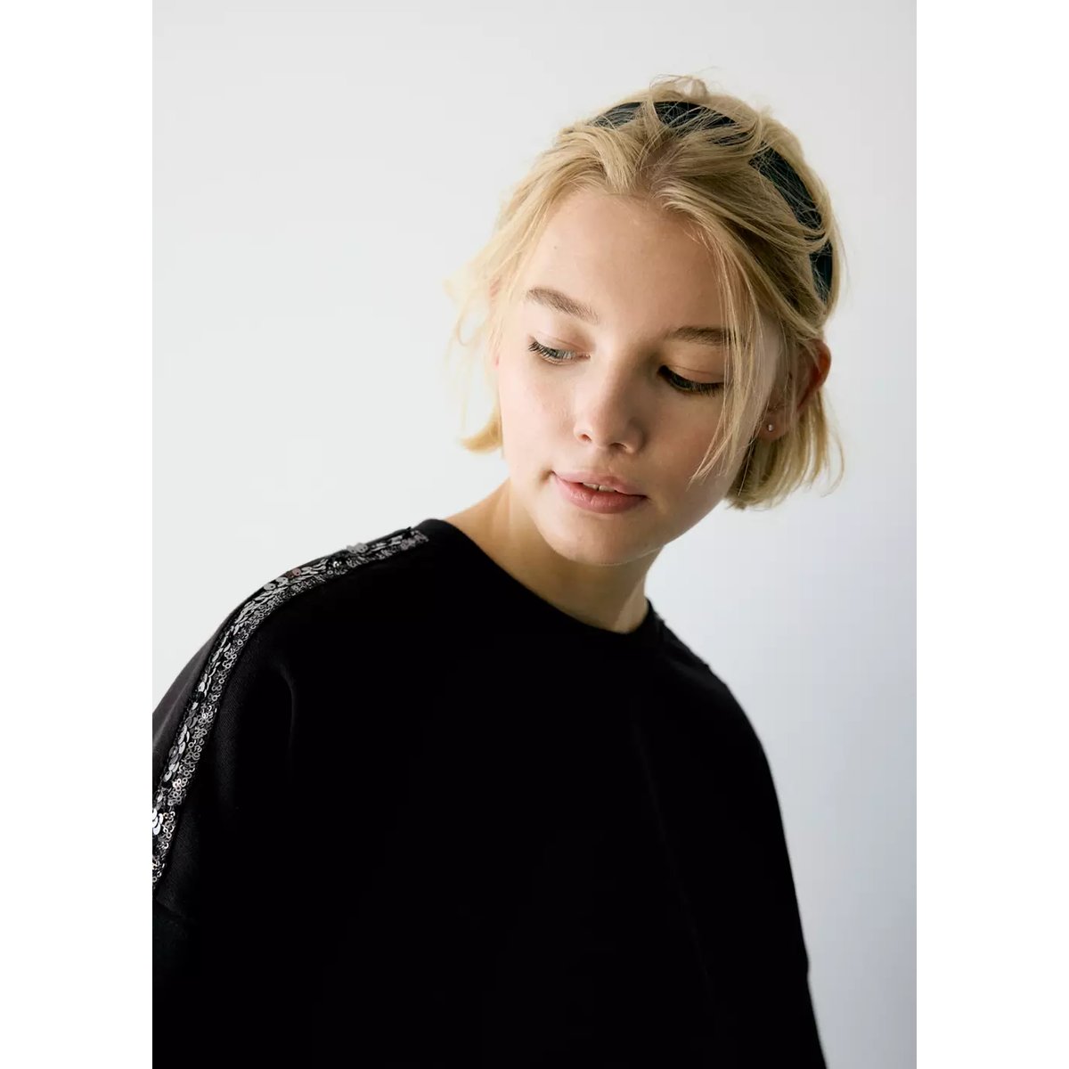 Sweat coton détail sequins noir, MANGO TEEN