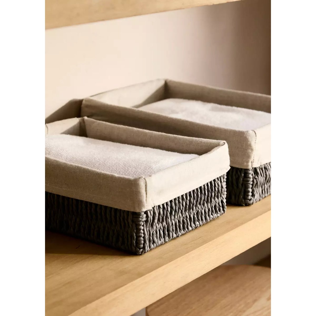 Petit panier en papier rectangulaire gris, MANGO HOME