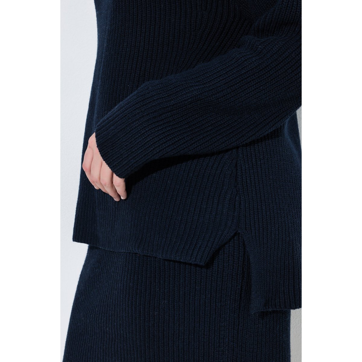Pull en maille texturée, coupe évasée marine, ULLA POPKEN