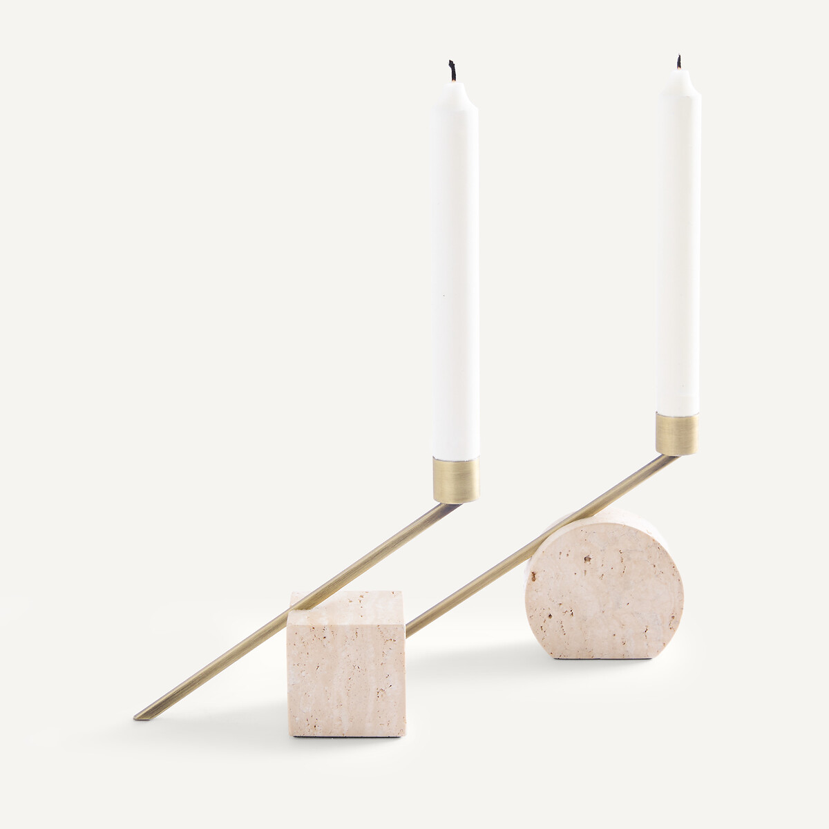 Lot de 2 bougeoirs en travertin, hauteur 12,6 cm, SEBASTIANO travertin, AM.PM