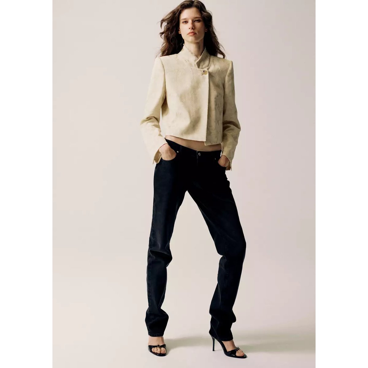 Jean slim taille classique black denim, MANGO