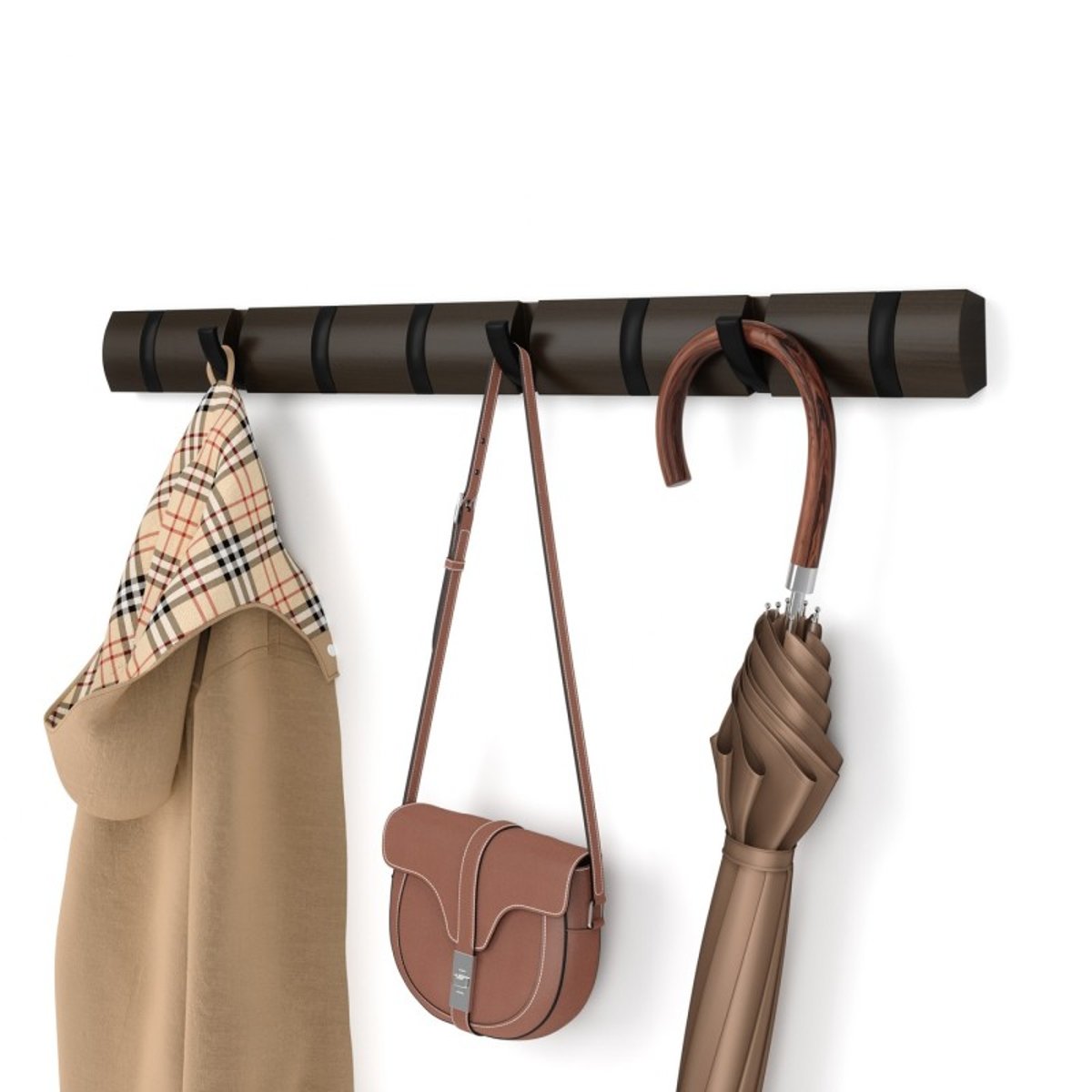 Portemanteau mural bois 8 patères FLIP bois foncé, UMBRA