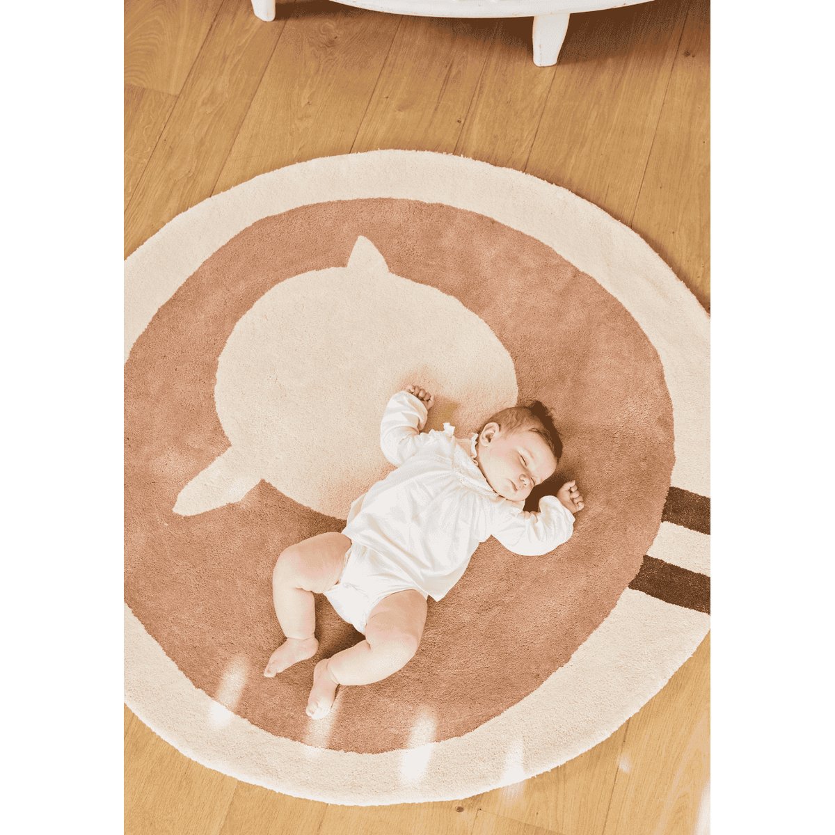 Tapis enfant rond épais, Coton bio GOTS, MOUTON moka, BLEUU STUDIO
