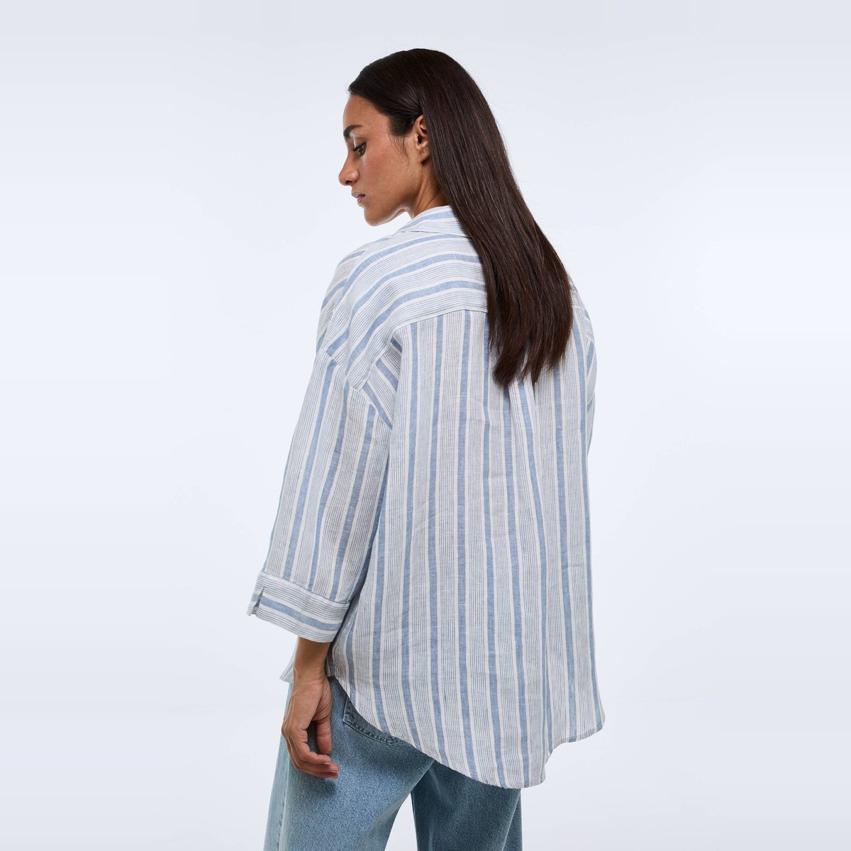 Blouse manches trois quarts rayée en lin tornade, MONOPRIX