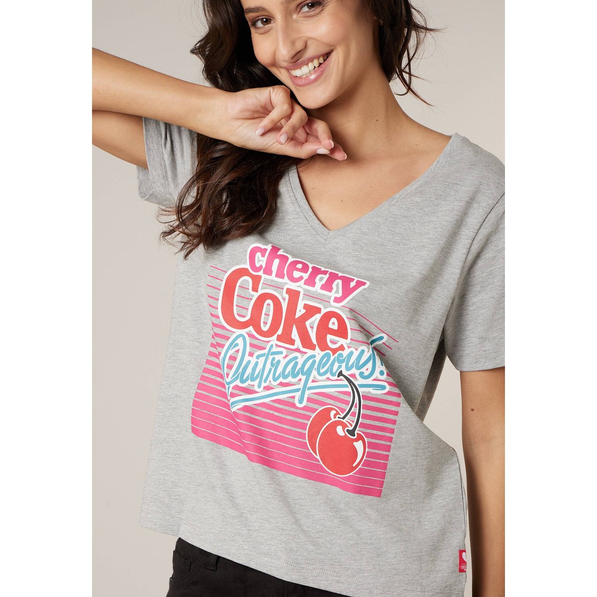 T-shirt femme 100% coton deeluxe x coca-cola EIGHTIES light grey mel, DEELUXE