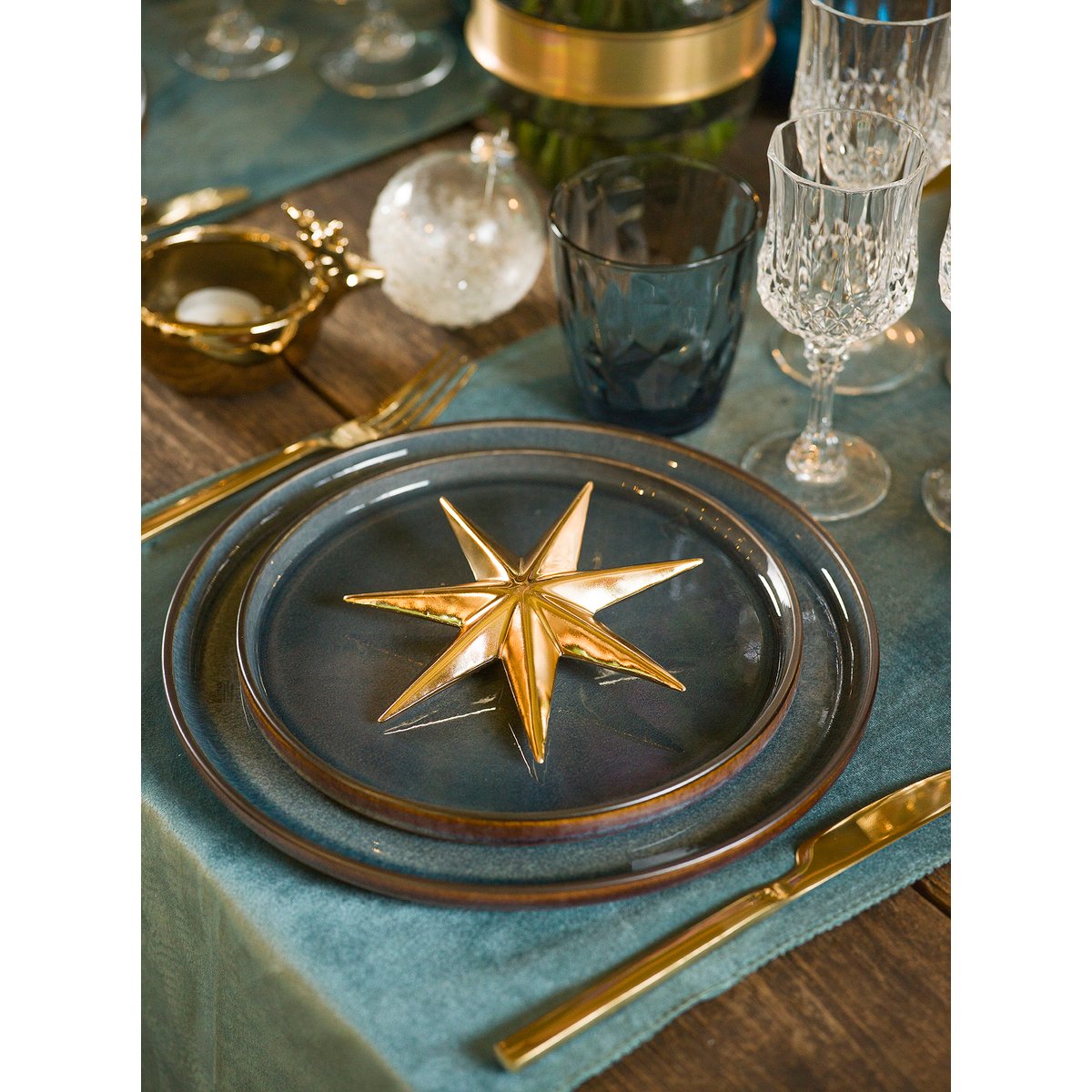 Lot de 4 Assiettes plates en porcelaine, QUINTANA bleu, COSY&TRENDY