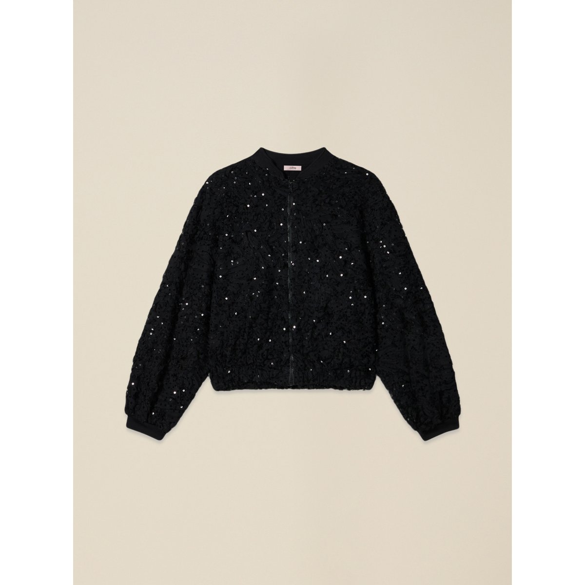 Bomber en tulle et paillettes noir, OLTRE