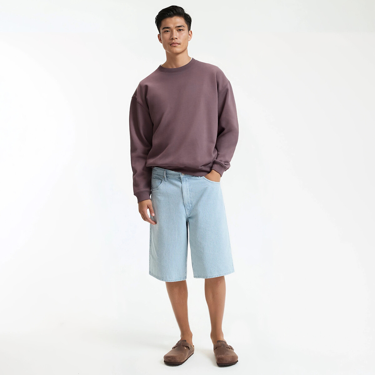 Sweat col rond stonewashed, effet délavé violet mauve grisé, LA REDOUTE COLLECTIONS