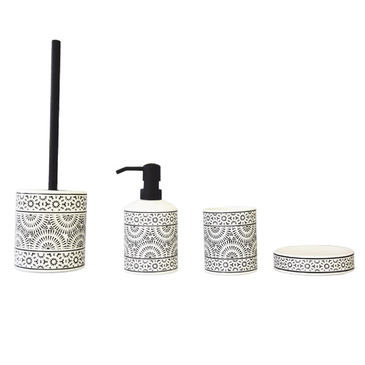 Distributeur de savon ethnique en porcelaine TRIBU blanc, GUY LEVASSEUR