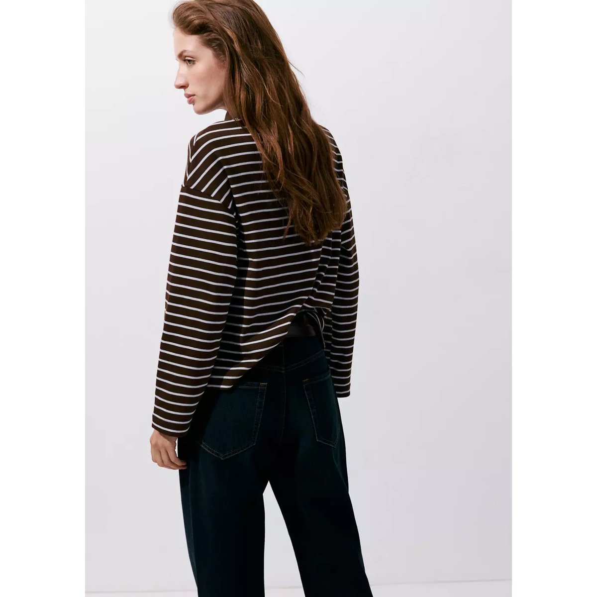Polo coton rayures contrastantes marron, MANGO